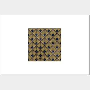 Art Deco square pattern navy and gold Posters and Art